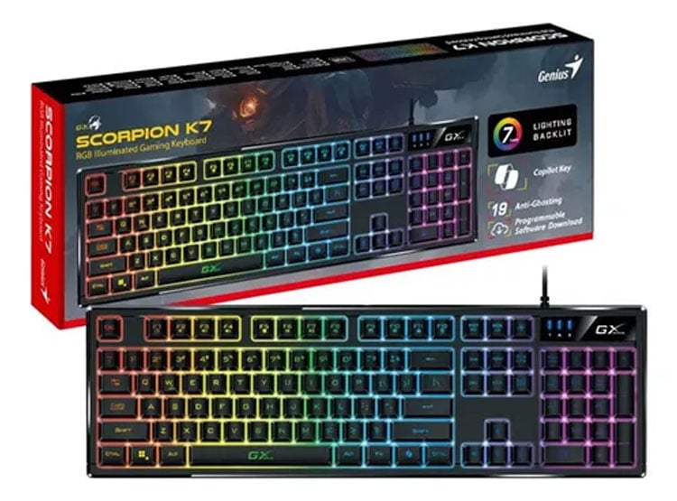 TECLADO GENIUS GX SCORPION K7 AI COPILOT GAMING RGB 19 TECLAS ANTI-GHOSTING MACRO USB SP BLACK - 1