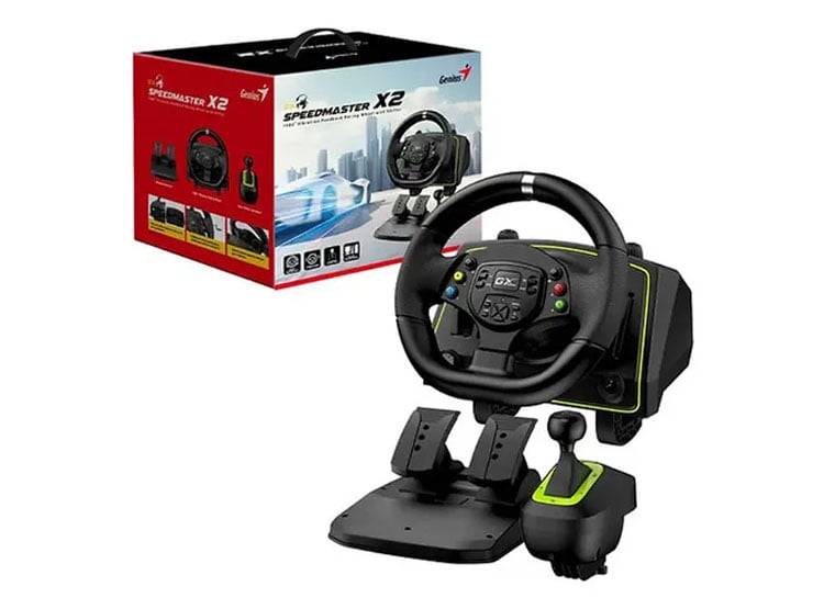 TIMON C/PEDAL + PALANCA GENIUS GX SPEED MASTER X2 DUAL MOTOR VIBRATION 1080° ROTACION PS4/PS3/PC USB BLACK - 1