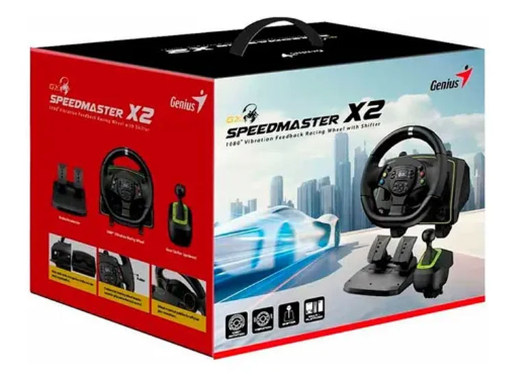 TIMON C/PEDAL + PALANCA GENIUS GX SPEED MASTER X2 DUAL MOTOR VIBRATION 1080° ROTACION PS4/PS3/PC USB BLACK - 2