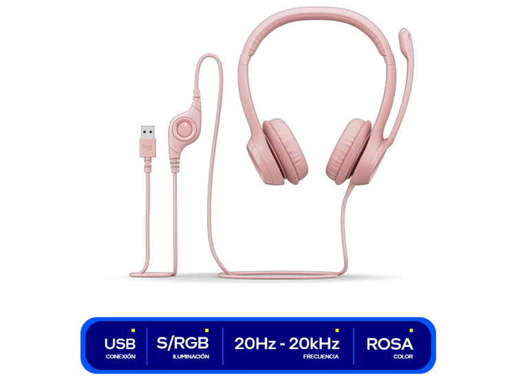 AUDIFONO C/MICROF. LOGITECH H390 USB NOISE CANCELLING ROSE - 3
