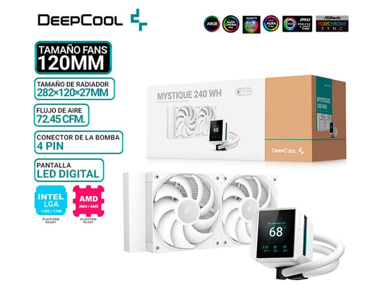 REFRIGERACION LIQUIDA DEEPCOOL MYSTIQUE 240 WH ARGB, PANTALLA - 1