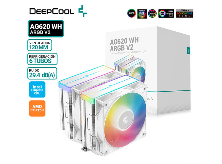 COOLER DE PROCESADOR DEEPCOOL AG620 WH ARGB V2 - 1