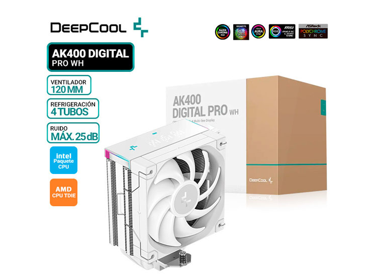 COOLER DE PROCESADOR DEEPCOOL AK400 DIGITAL PRO WH - 1