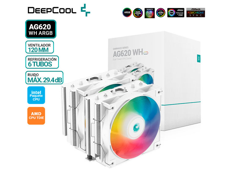 COOLER DE PROCESADOR DEEPCOOL AG620 WH, ARGB - 1