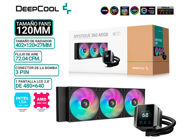 REFRIGERACION LIQUIDA DEEPCOOL MYSTIQUE 360 ARGB, PANTALLA - 1