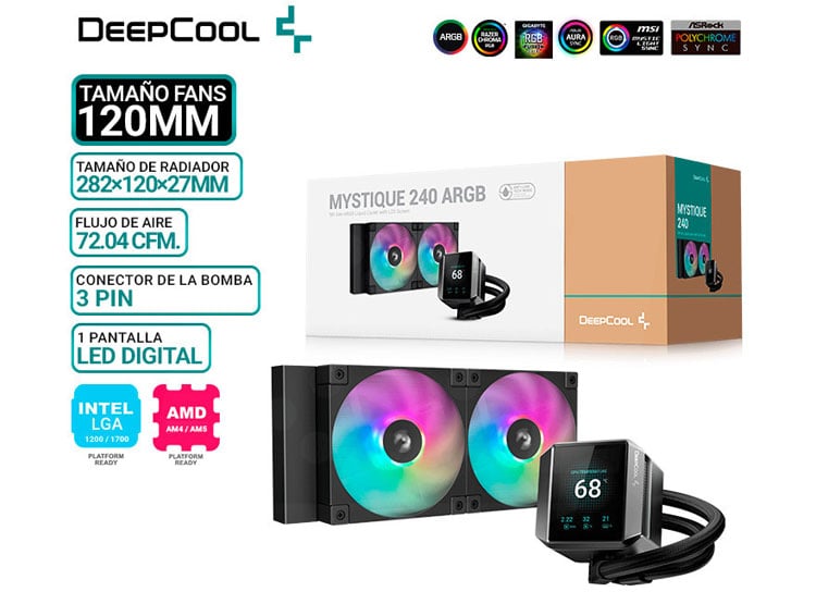 REFRIGERACION LIQUIDA DEEPCOOL MYSTIQUE 240 ARGB, PANTALLA - 1