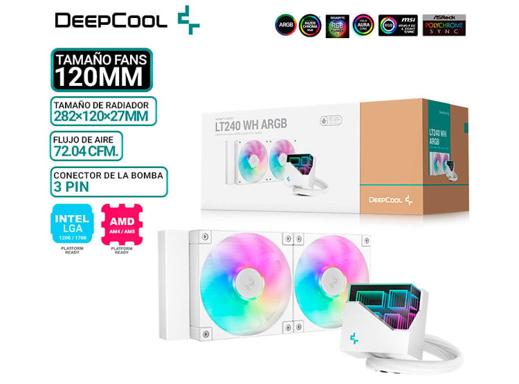 REFRIGERACION LIQUIDA DEEPCOOL LT240 WH, ARGB - 1