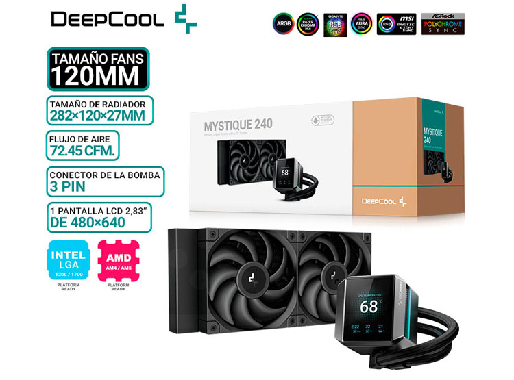REFRIGERACION LIQUIDA DEEPCOOL MYSTIQUE 240, PANTALLA - 1