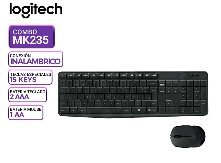 TECLADO LOGITECH + MOUSE MK235 WIRELESS USB SP BLACK - 1