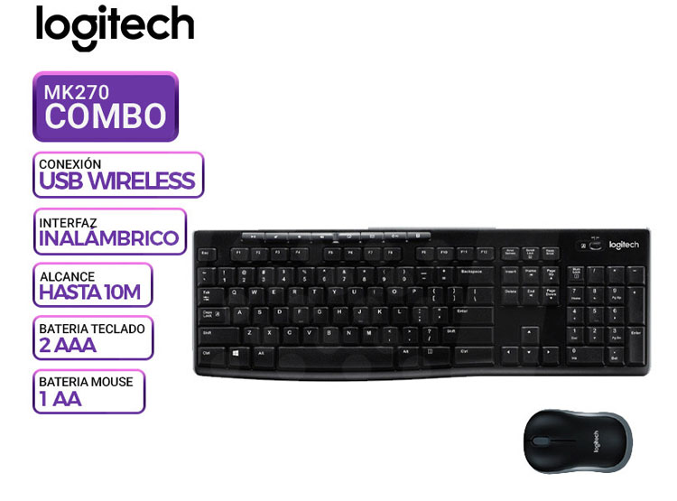 TECLADO LOGITECH + MOUSE MK270 WIRELESS USB BLACK - 1