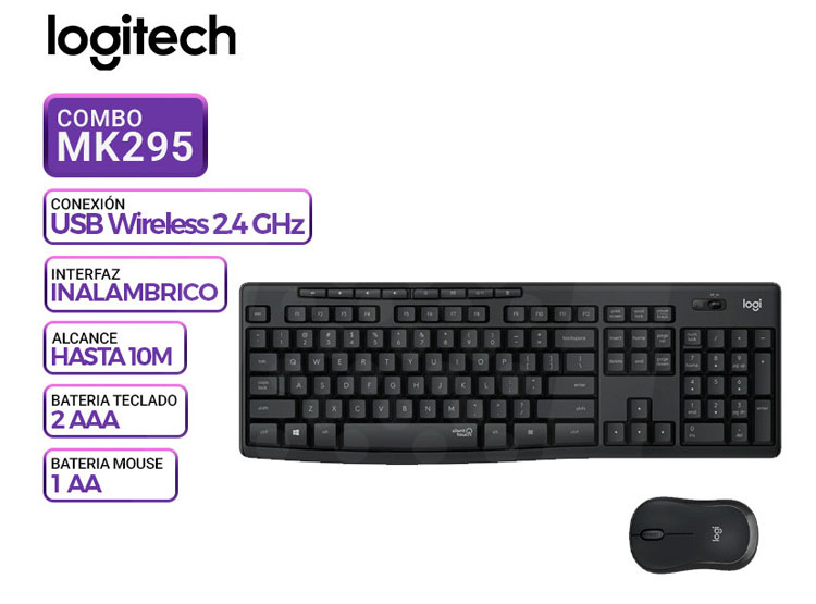 TECLADO LOGITECH + MOUSE MK295 WIRELESS USB BLACK (920-009792) - 1