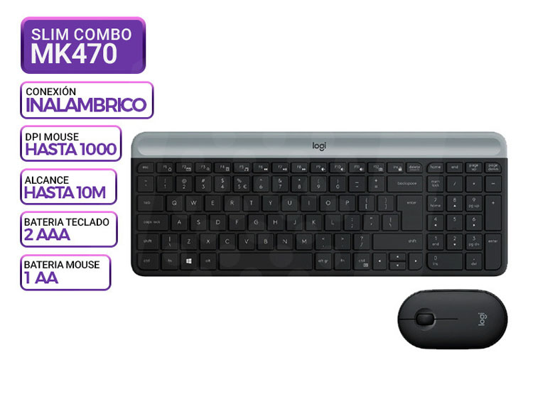 TECLADO LOGITECH + MOUSE MK470 WIRELESS SLIM USB BLACK - 1