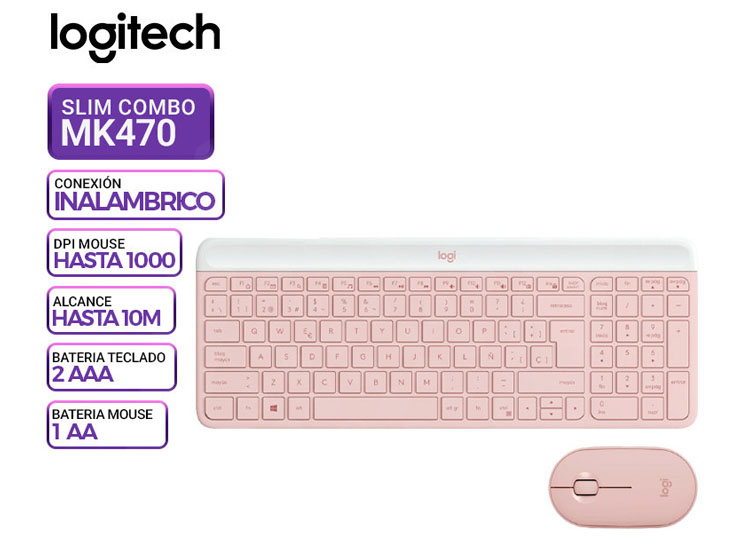 TECLADO LOGITECH + MOUSE MK470 WIRELESS SLIM USB ROSE - 1