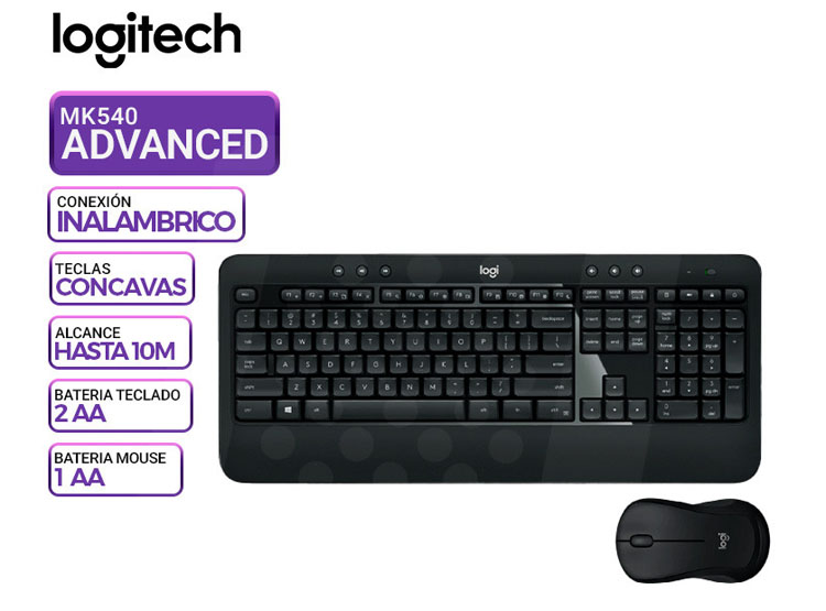 TECLADO LOGITECH + MOUSE MK540 WIRELESS USB SP BLACK - 1
