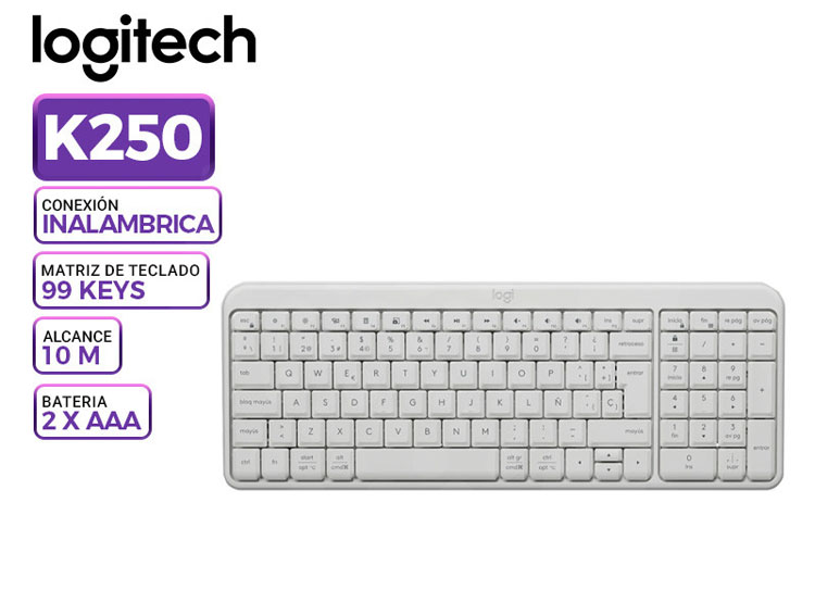 TECLADO LOGITECH K250 BLUETOOTH WHITE SP (920-013446) - 1