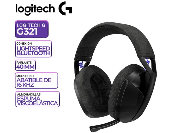 AUDIFONO C/MICROF. LOGITECH G321 22H/LIGHTSPEED/BT/40MM/CABLE USB-C BLACK (981-001562) - 1