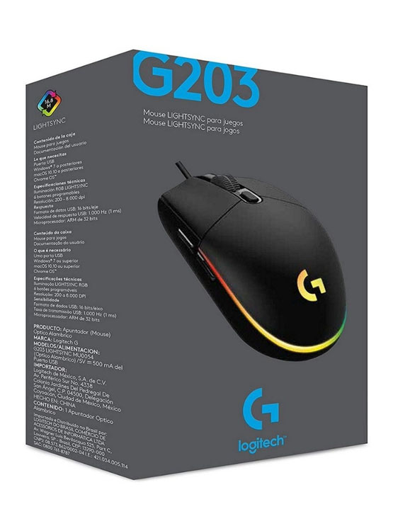 MOUSE LOGITECH G203 LIGHTSYNC OPTICAL 8000 DPI RGB BLACK (910-005793) - 2
