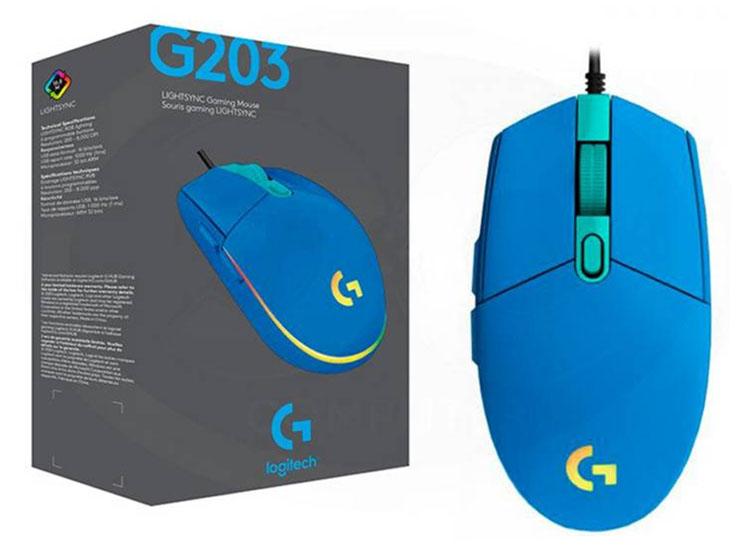 MOUSE LOGITECH G203 LIGHTSYNC OPTICAL 8000 DPI RGB BLUE (910-005792) - 1