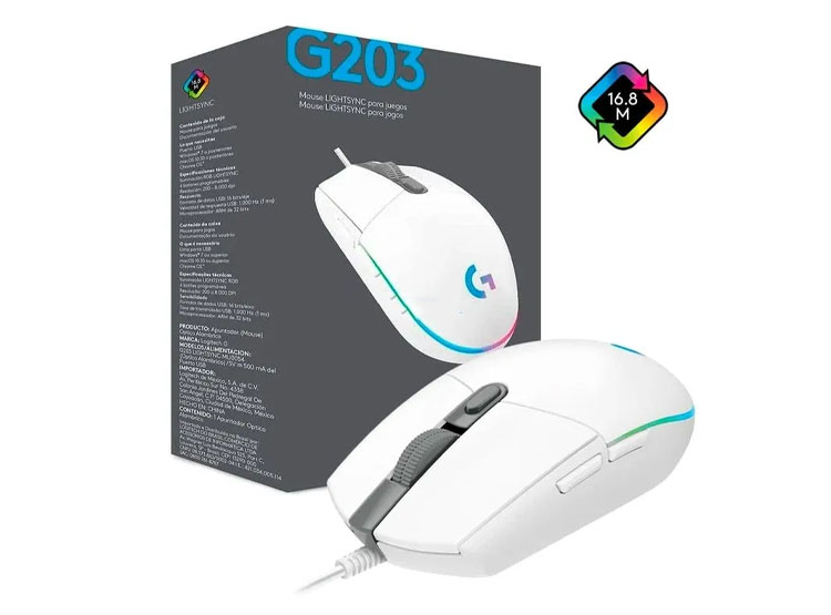 MOUSE LOGITECH G203 LIGHTSYNC OPTICAL 8000 DPI RGB WHITE (910-005791) - 1