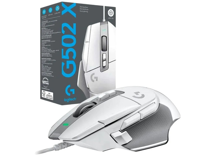 MOUSE LOGITECH G502 X HERO USB 25K DPI LIGHTFORCE WHITE (910-006145) - 1