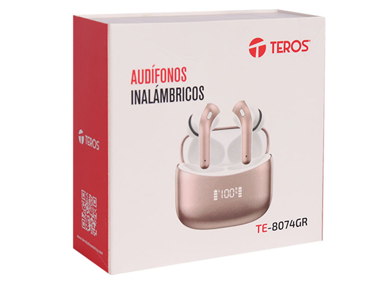 AUDÍFONOS TEROS TE-8074GR, BLUETOOTH, TWS, ROSA/DORADO - 4