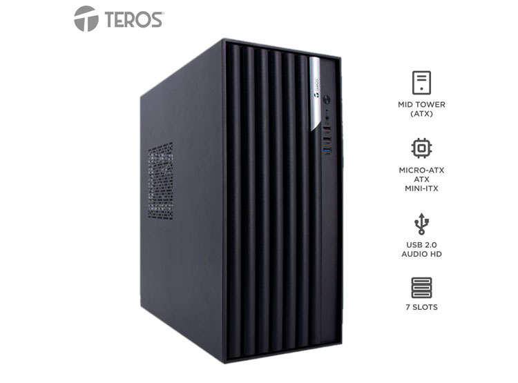 CASE TEROS TE-1036S, FACTOR DE FORMA ATX, 250 W, USB 3.0 / 2.0, AUDIO, NEGRO. - 1
