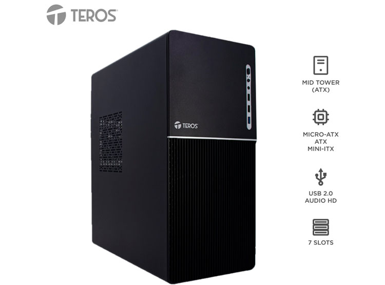 CASE TEROS TE-1037S, FACTOR DE FORMA ATX, 250 W, USB 3.0 / 2.0, AUDIO, NEGRO. - 1