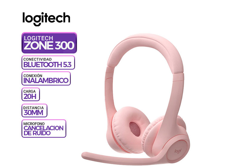 AUDIFONO C/MICROF. LOGITECH ZONE 300 BLUETOOTH/20HRS ROSE - 1