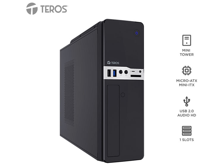 CASE TEROS TE-1032S, SLIM, 250 W, USB 3.2 / USB 2.0, AUDIO HD, DVD, NEGRO - 1