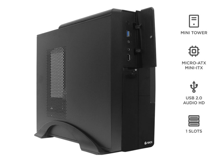 CASE TEROS TE-1039S, SLIM, 250 W, USB 3.0 / USB 2.0, AUDIO HD, DVD, NEGRO - 1