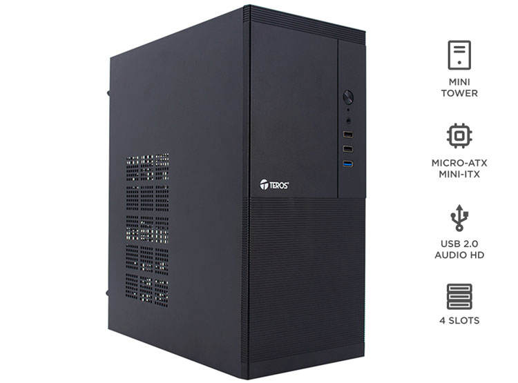 CASE TEROS TE-1033S, MINI TOWER ATX, 250 W, USB 3.0 / 2.0, AUDIO HD, NEGRO - 1