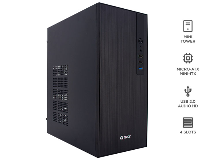 CASE TEROS TE-1034S, MINI TOWER ATX, 250 W, USB 3.0 / 2.0, AUDIO HD, NEGRO - 1