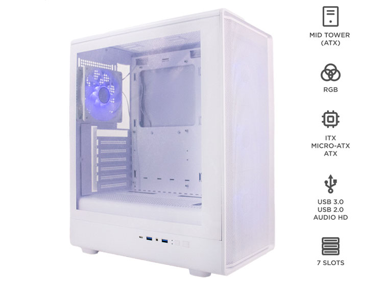 CASE SIN FUENTE GAMER TEROS TE-1329G, ITX, M-ATX, ATX, 3.5' Y 2.5', BLANCO - 1