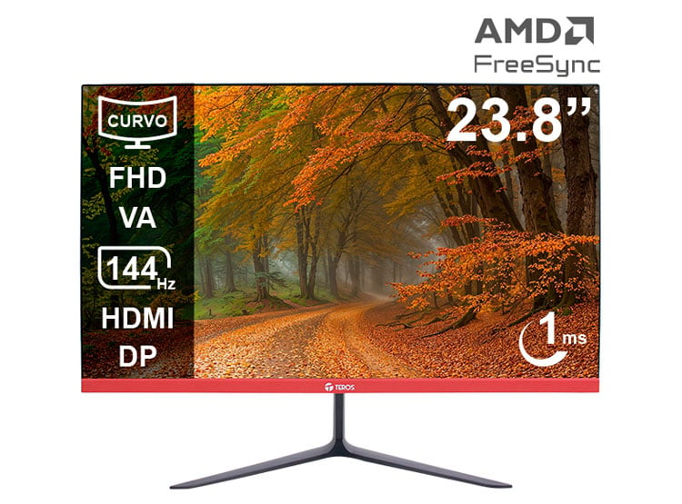 MONITOR CURVO TEROS TE-2403S, 23.8' FHD VA, 144HZ, 1MS, HDMI, DP, AUDIO OUT, PARLANTES - 1