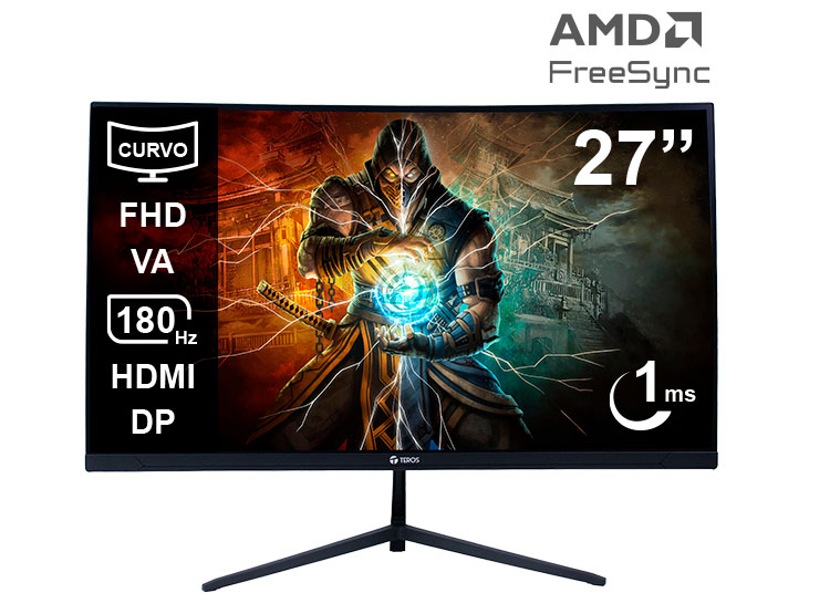 MONITOR CURVO GAMING TEROS TE-2787G 27' FHD VA 180HZ 1MS HDMI DP AUDIO OUT NEGRO - 1