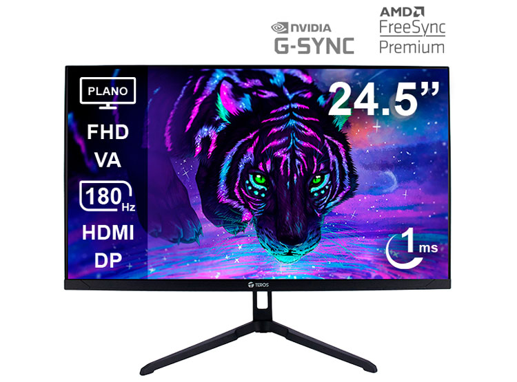 MONITOR PLANO GAMING TEROS TE-2475G 24.5' FHD VA 180HZ 1MS HDMI DP AUDIO OUT NEGRO - 1