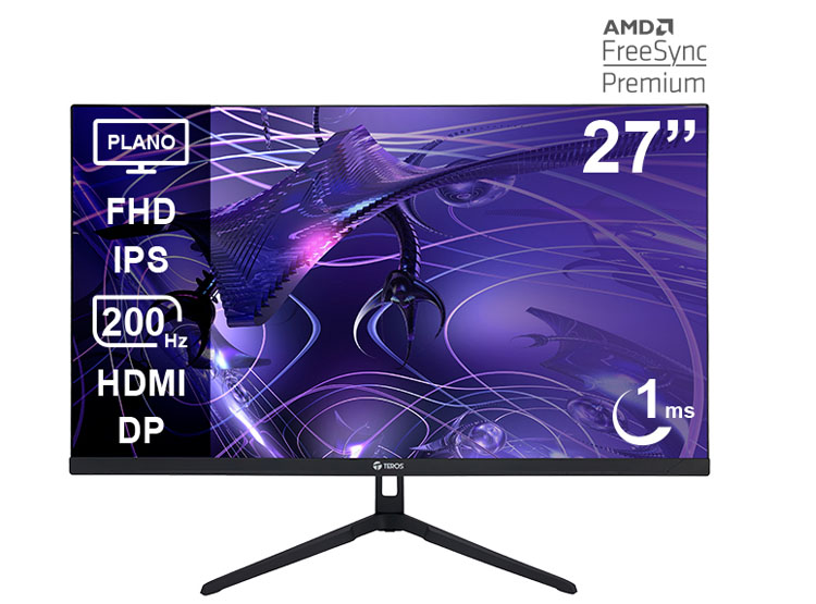 MONITOR PLANO GAMING TEROS TE-2786G, 27' FHD IPS, 200HZ, 1MS, HDMI, DP, AUDIO OUT - 1