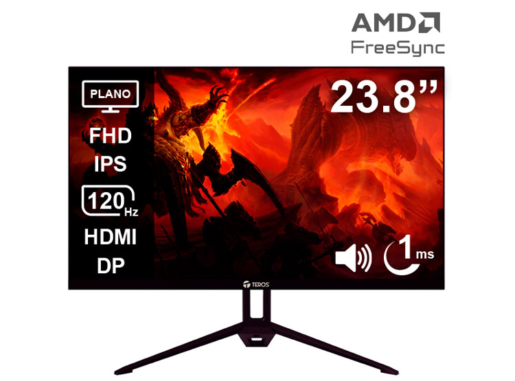 MONITOR PLANO TEROS TE-2415S, 23.8' FHD IPS, 120HZ, 1MS, HDMI, DP, PARLANTES - 1