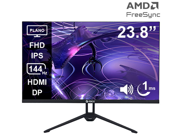 MONITOR PLANO TEROS TE-2417S, 23.8' FHD IPS, 144HZ, 1MS, HDMI, DP, AUDIO OUT, PARLANTES - 1