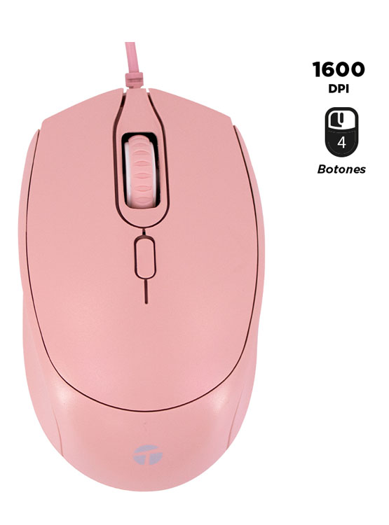 MOUSE ÓPTICO TEROS TE-1226S, 800-1200-1600 DPI, USB, 4 BOTONES, COLOR ROSADO - 1