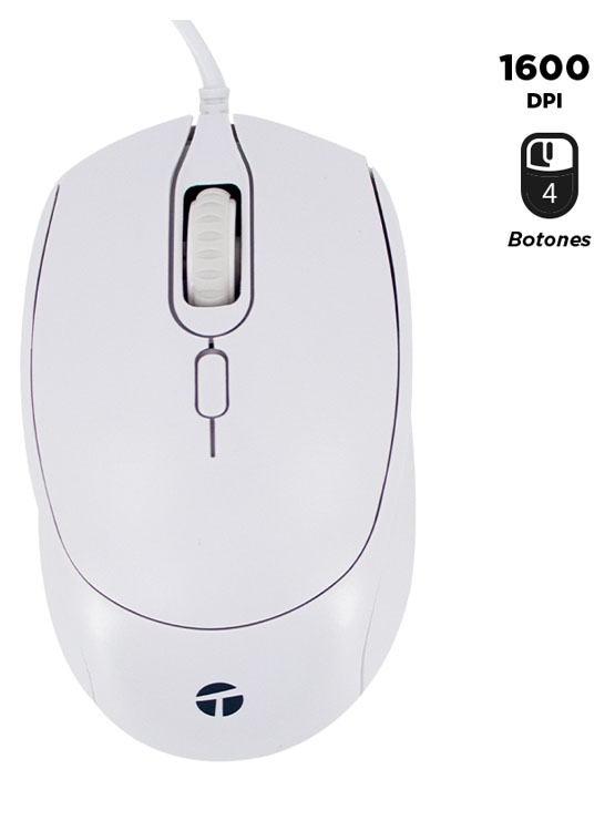 MOUSE ÓPTICO TEROS TE-1225S, 800-1200-1600 DPI, USB, 4 BOTONES, COLOR BLANCO - 1