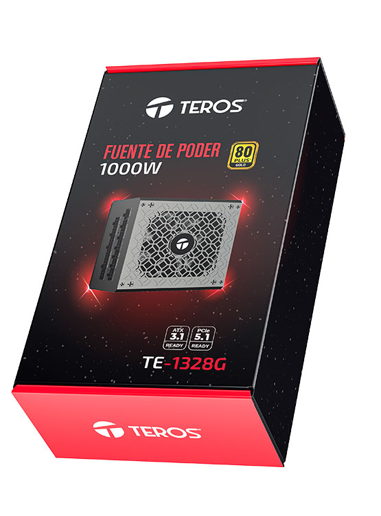 FUENTE DE ALIMENTACIÓN GAMER TEROS TE-1328G, FORMATO ATX, 1000W 80 PLUS GOLD 155-240V - 6
