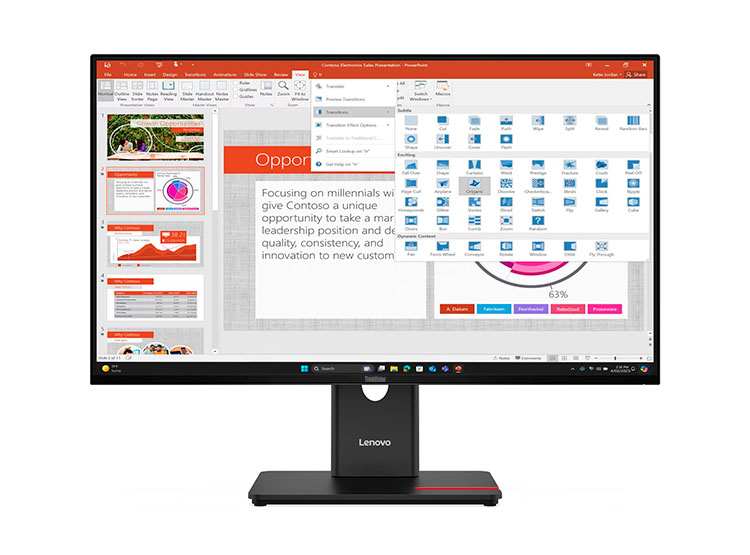 MONITOR PLANO LENOVO THINKVISION T27-40, 27' WLED FHD IPS / HDMI / DP / VGA / USB-C / USB-B / USB-A X3 - 1