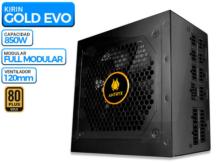 FUENTE DE PODER ANTRYX KIRIN GOLD EVO 850W, 80 PLUS GOLD MODULAR, 850W - 1
