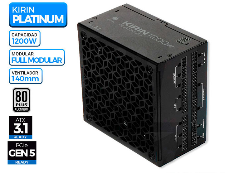 FUENTES DE PODER ANTRYX KIRIN 1200W, 80 PLUS PLATINUM, MODULAR, ATX3.1, PCIE 5.0 - 1