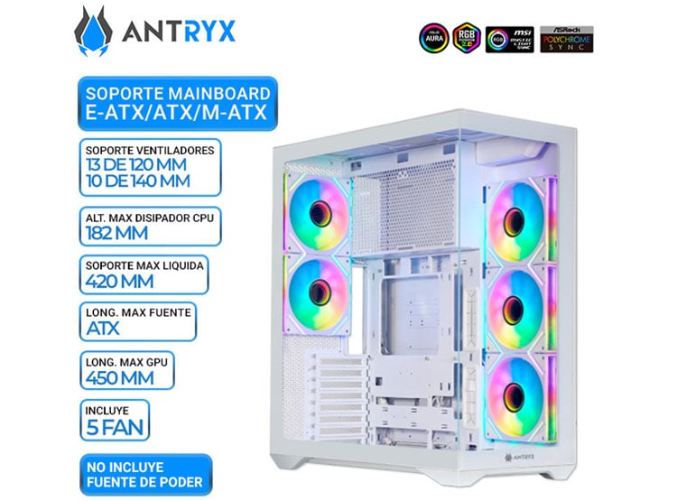 CASE ANTRYX FX 970 PRO, 5 COOLER ARGB, USB TIPO-C, 2 V/TEMPLADO - 1