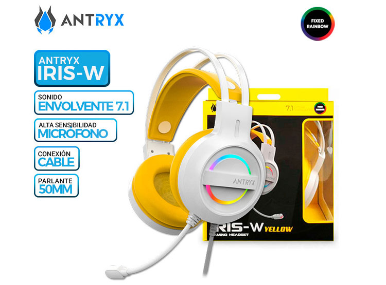 AURICULAR ANTRYX IRIS-W YELLOW, 7.1 VIRTUAL SURROUND, USB, RAINBOW - 1