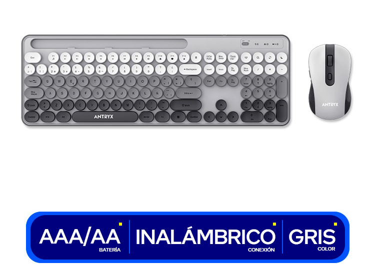 KIT WIRELESS TECLADO + MOUSE ANTRYX WS-970 GRAY, HOLDER SLOT (ASC-WS970GY) - 1