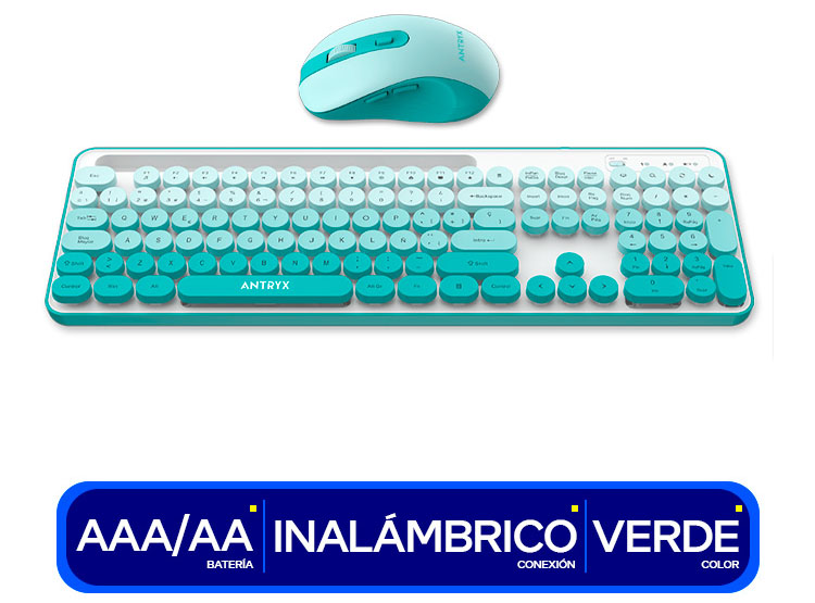 KIT WIRELESS TECLADO + MOUSE ANTRYX WS-970 GREEN, HOLDER SLOT (ASC-WS970GN) - 2