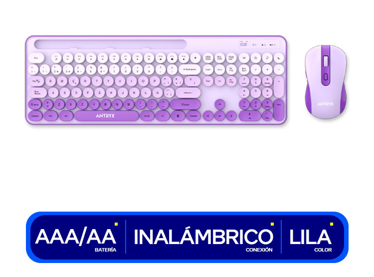 COMBO ANTRYX WS-970 PURPLE HOLDER SLOT TECLADO INALAMBRICO + MOUSE ( ASC-WS970PE ) - 1